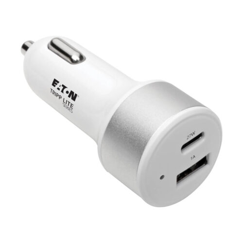 Tripp Lite series Dual-Port USB Car Charger with PD Charging - USB Type C (27W) & USB Type A (5V 1A/5W), UL 2089