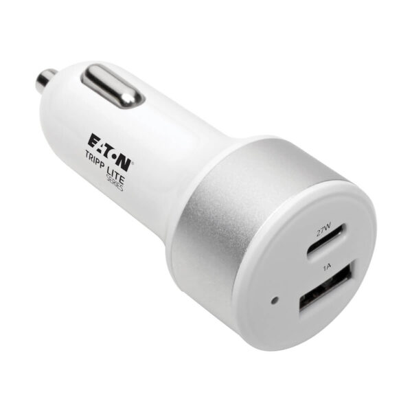 Tripp Lite series Dual-Port USB Car Charger with PD Charging - USB Type C (27W) & USB Type A (5V 1A/5W), UL 2089