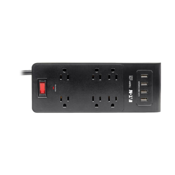 Tripp Lite series 6-Outlet Surge Protector with 4 USB Ports (4.2A Shared) - 6 ft. (1.83 m) Cord, 900 Joules, Black