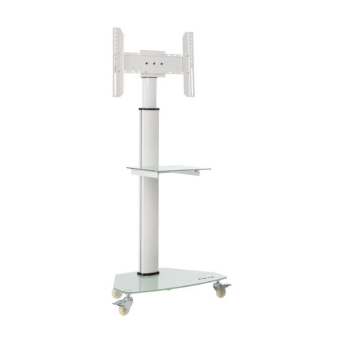 Tripp Lite series Premier Rolling TV Cart for 37” to 70” Displays, Frosted Glass Base and Shelf, Locking Casters, White