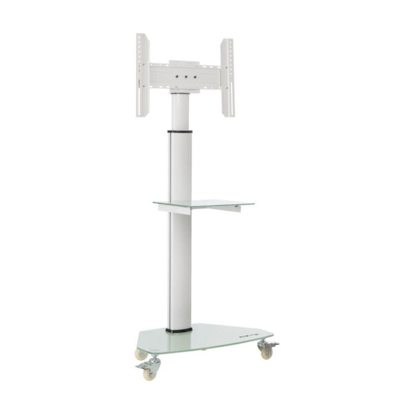 a452852d0b265b1185f74604a038c755 Tripp Lite series Premier Rolling TV Cart for 37” to 70” Displays, Frosted Glass Base and Shelf, Locking Casters, White