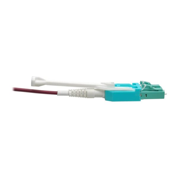 a4743bba5b103673bf1b86c59dd9de19 Tripp Lite series 40G MTP/MPO to 4xLC Fan-Out OM4 Plenum-Rated Fiber Optic Cable, 40GBASE-SR4, Push/Pull Tabs, Magenta, 2 m
