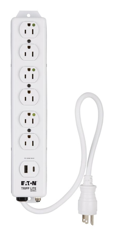 Tripp Lite series Safe-IT UL 1363 Medical-Grade Power Strip, 6 Hospital-Grade Outlets, USB Charging, Safety Covers, Antimicrobial, 2 ft. Cord