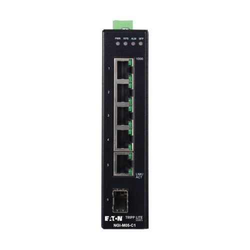 Tripp Lite series 5-Port Managed Industrial Gigabit Ethernet Switch - 10/100/1000 Mbps, GbE SFP Slot, -40° to 75°C, DIN Mount, TAA