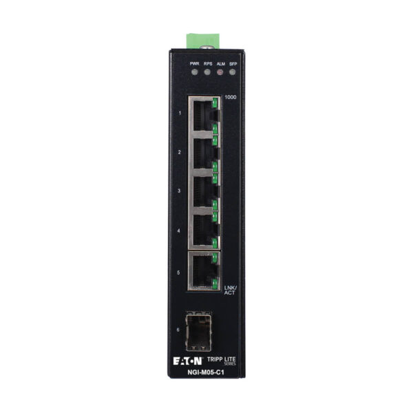 a50b3515f3ba365e09ca0e57e1873521 Tripp Lite series 5-Port Managed Industrial Gigabit Ethernet Switch - 10/100/1000 Mbps, GbE SFP Slot, -40° to 75°C, DIN Mount, TAA