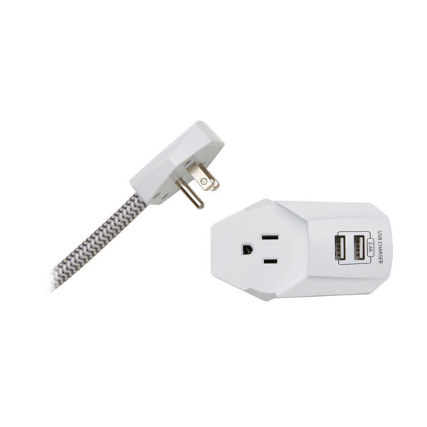 Tripp Lite 7-Outlet Surge Protector, 6 on Strip + 1 on Detachable Charger Plug, 2 USB (2.4A Shared), 900 Joules, 6 ft. Cord, 5-15P, White - TLP616USB