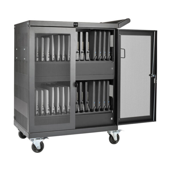 a624ba781462ac6c68f50e63a7cf6167 Tripp Lite series Multi-Device Charging Cart, 32 AC Outlets, Chromebooks and Laptops, Wall-Mount Option, Black