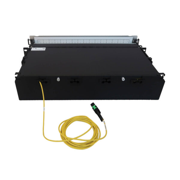 a68454ecee578fae79d00840d13433d9 Tripp Lite series Preloaded Fiber Patch Panel, 2U - 32x (12F MTP/MPO-APC to 4x LC Duplex F/F) 8F Trunk Cables, OS2 Singlemode, 3 m (9.8 ft.)