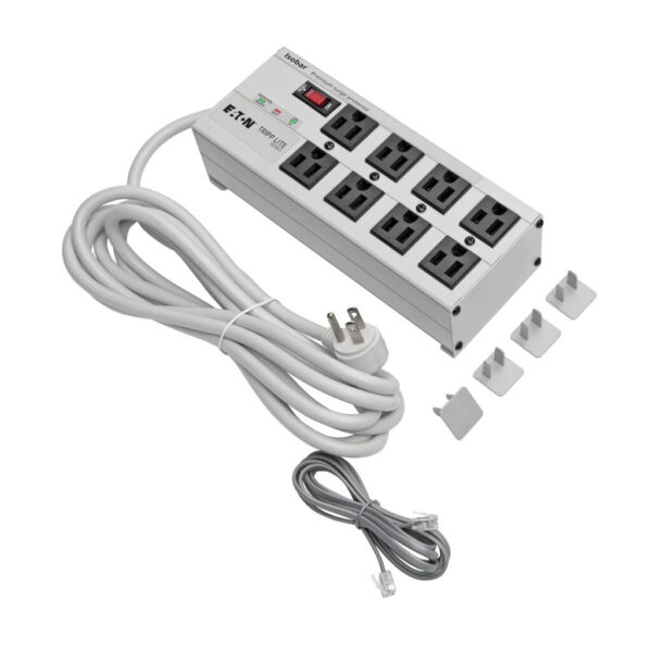 Tripp Lite series Isobar 8-Outlet Surge Protector, 12 ft. Cord with Right-Angle Plug, 3840 Joules, Diagnostic LEDs, Tel/Fax/Modem, Metal