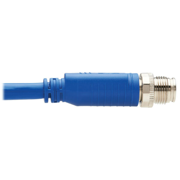 Tripp Lite series M12 X-Code Cat6a 10G F/UTP CMR-LP Shielded Ethernet Cable (Right-Angle M/M), IP68, PoE, Blue, 10 m (32.8 ft.), TAA