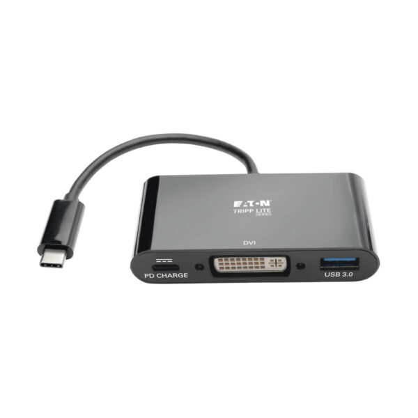 Tripp Lite series USB-C to DVI Adapter with USB 3.x (5Gbps) Hub Port and PD Charging, Black