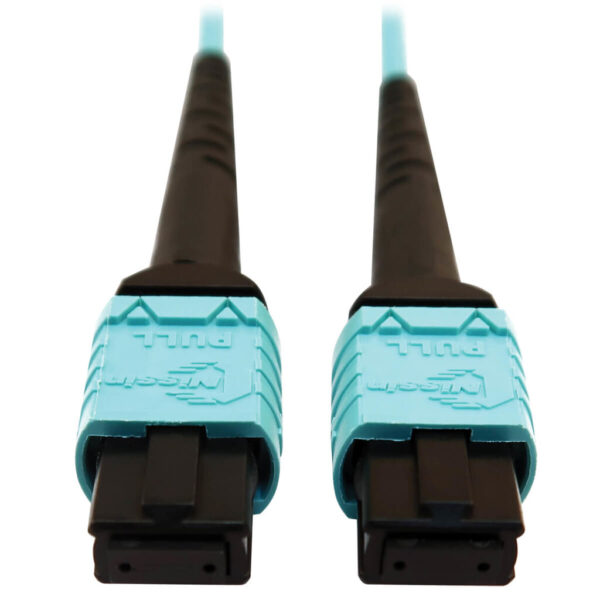 a7760cf87b424d8df52f2505e24b7295 Tripp Lite series 400G Multimode 50/125 OM4 Plenum-Rated Fiber Optic Cable, 24F MTP/MPO-PC (F/F), Aqua, 10 m