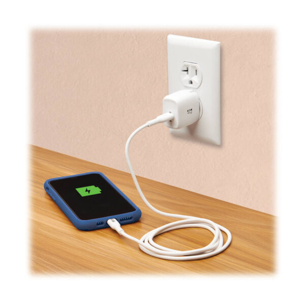 Tripp Lite series Compact USB-C Wall Charger with USB-C to Lightning Cable - 18W PD Charging, GaN Technology, White