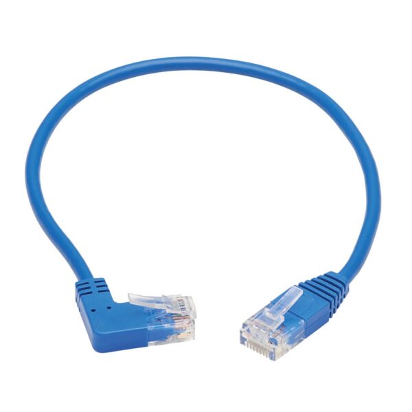 Tripp Lite series Right-Angle Cat6 Gigabit Molded Slim UTP Ethernet Cable (RJ45 Right-Angle M to RJ45 M), Blue, 1 ft. (0.31 m)