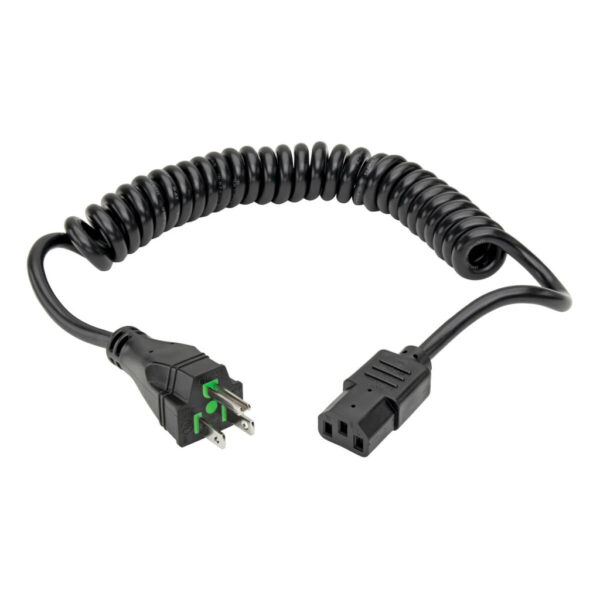 Tripp Lite series Hospital-Grade Power Cord, NEMA 5-15P to C13 - Green Dot, 10A, 125V, 18 AWG, 8 ft. (2.43 m) Coiled Cord, Black