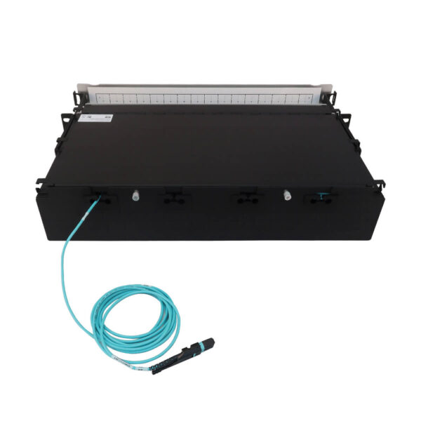 a866f23a57c7a1e0dc831947deb03421 Tripp Lite series Preloaded Fiber Patch Panel, 2U - 32x (12F MTP/MPO-PC to 4x LC Duplex F/F) 8F Trunk Cables, OM4 Multimode, 3 m (9.8 ft.)