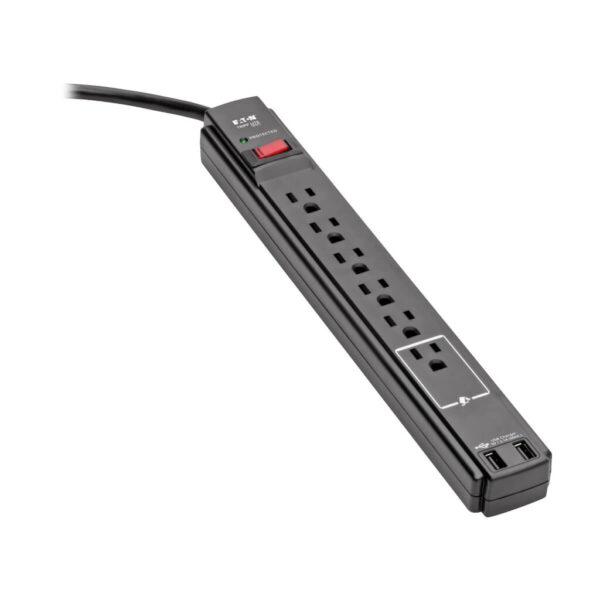 Tripp Lite series Protect It! 6-Outlet Surge Protector, 6 ft. Cord, 1200 Joules, 20W PD Charging, 2 USB Ports, Black Housing