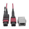 Tripp Lite series MTP/MPO Parallel Optics Base-8 Migration Fiber Adapter, Polarity A to B, 12 Fiber, 40GB/100GB, OM4 M/F, Magenta, 8 in.