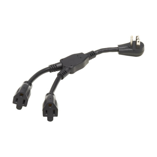 Tripp Lite series Extension Cord Y Splitter, Right-Angle NEMA 5-15P to 2x NEMA 5-15R - Heavy Duty, 15A, 120V, 14 AWG, 1 ft. (0.3 m), Black