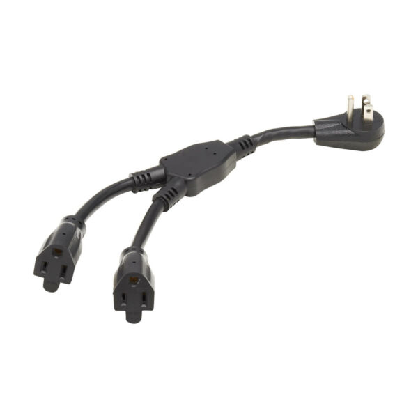 Tripp Lite series Extension Cord Y Splitter, Right-Angle NEMA 5-15P to 2x NEMA 5-15R - Heavy Duty, 15A, 120V, 14 AWG, 1 ft. (0.3 m), Black
