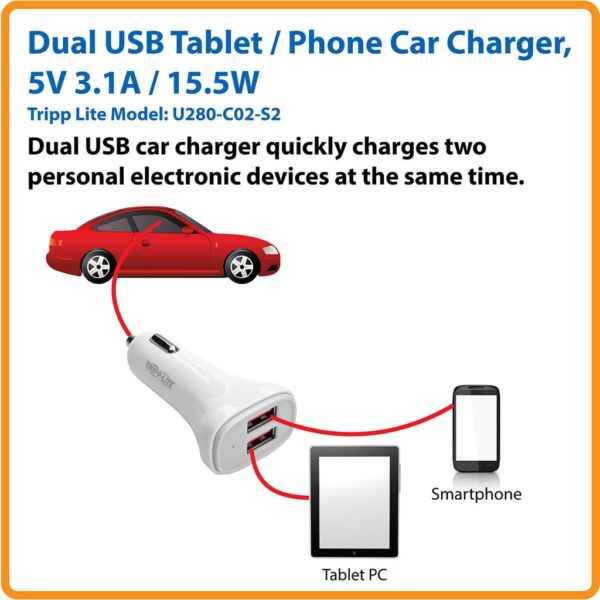 ab06183d166a16d751b7b05aa0895d4a Tripp Lite U280-C02-S2 mobile device charger Smartphone, Tablet, Universal White Cigar lighter Auto