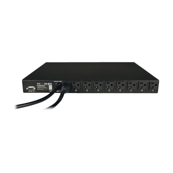 Tripp Lite series 1.9kW Single-Phase Local Metered Automatic Transfer Switch PDU, 2 120V L5-20P / 5-20P Inputs, 16 5-15/20R Outputs, 1U, TAA