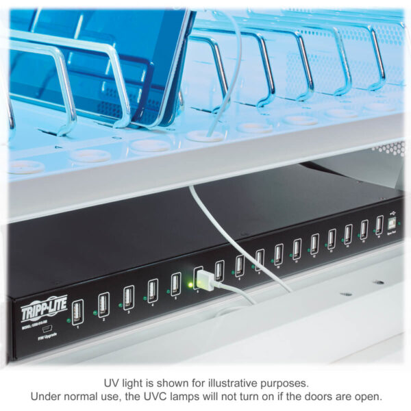 Tripp Lite series Safe-IT Multi-Device UV Charging Station, Hospital-Grade, 16 USB Ports, iPad and Android Tablets, Antimicrobial, White