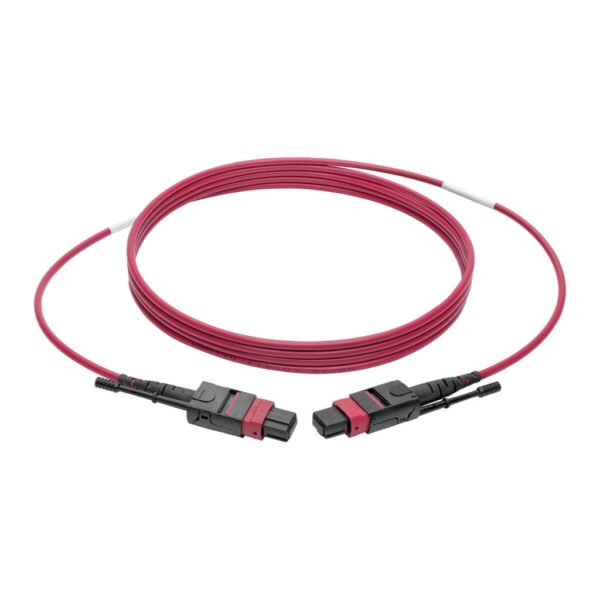 Tripp Lite series 100G MTP/MPO Multimode OM4 Plenum-Rated Fiber Optic Cable (F/F), 12 Fiber, 40/100GBASE-SR4, Push/Pull Tabs, Magenta, 2 m