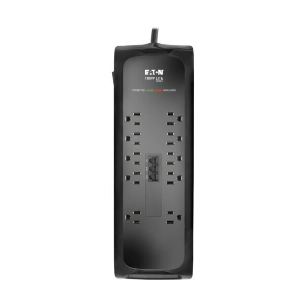 Tripp Lite series Protect It! 10-Outlet Surge Protector, 8 ft. (2.43 m) Cord with Right-Angle Plug, 2395 Joules, Tel/DSL Protection, Black Housing