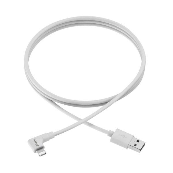 ace19766bd77555e1a1dee65936078b5 Tripp Lite series USB-A to Right-Angle Lightning Sync/Charge Cable, MFi Certified - White, M/M, USB 2.0, 6 ft. (1.83 m)