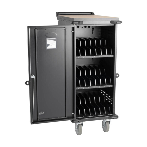 ad169ddfce46655c7e17873e9a68b83a Tripp Lite series 21-Device AC Charging Cart for Laptops and Chromebooks - 120V, NEMA 5-15P, 10 ft. (3.05 m) Cord, Black