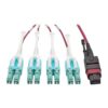 adf8437ddf2e97d9f17c9bd9b3dc57a4-2 Tripp Lite series 40G MTP/MPO to 4xLC Fan-Out OM4 Plenum-Rated Fiber Optic Cable, 40GBASE-SR4, Push/Pull Tabs, Magenta, 2 m