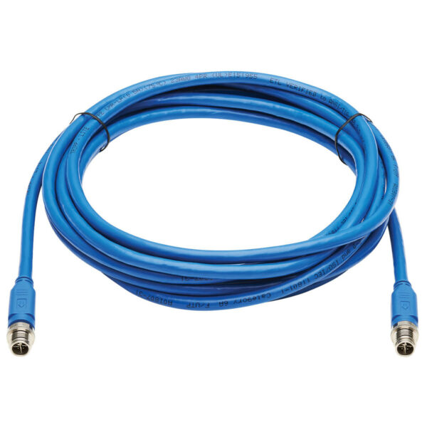 Tripp Lite series M12 X-Code Cat6a 10G F/UTP CMR-LP Shielded Ethernet Cable (M/M), IP68, PoE, Blue, 3 m (9.8 ft.), TAA