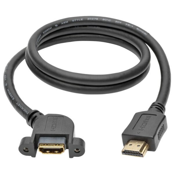 Tripp Lite series High-Speed HDMI Cable with Ethernet, Digital Video with Audio (M/F), Panel Mount, 3 ft. (0.91 m)