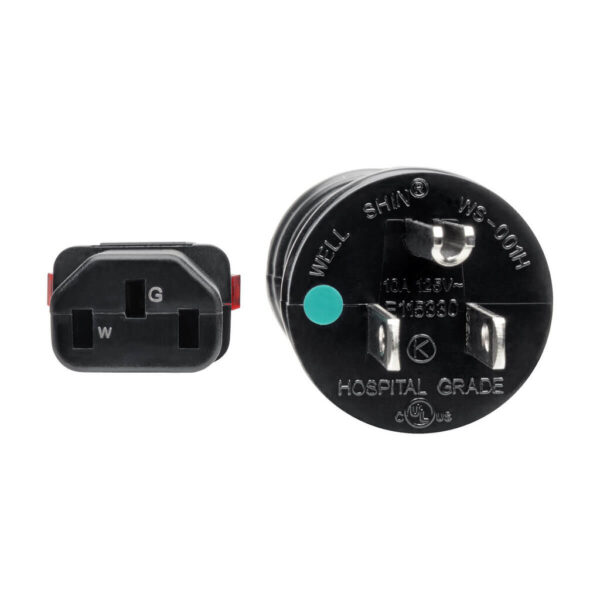 b02bf9d60babd4eaf4629fba52cba745-1 Tripp Lite series Hospital-Grade Power Cord, NEMA 5-15P to Locking IEC C13 - Green Dot, 15A, 125V, 14 AWG, 25 ft. (7.62 m), Black