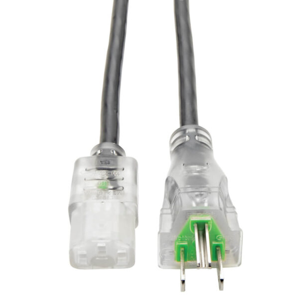 b0300b8204cf24b66cd020e3b58f836e-2 Tripp Lite series Hospital-Grade Power Cord, NEMA 5-15P to C13 - Green Dot, 13A, 125V, 16 AWG, 3 ft. (0.91 m), Clear Plugs