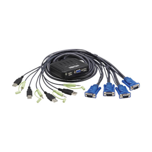 Tripp Lite series 4-Port VGA KVM Switch with Built-In VGA, USB and 3.5 mm Audio Cables, TAA