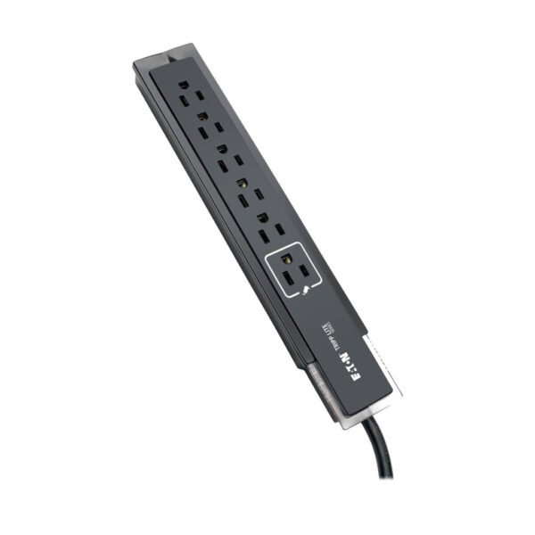 Tripp Lite Protect It! 6-Outlet Surge Protector, 1440 Joules, Tel/Modem Protection, Right-Angle Plug, Side Switch, 6 ft. Cord, Black - TLP606SSTELB
