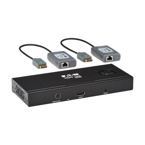 Tripp Lite series 2-Port DisplayPort to DisplayPort Splitter/Extender Kit over Cat6, MST Hub, 8K/4K 60 Hz, DP 1.4, Up to 230 ft. (70 m), TAA