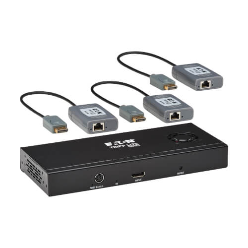 Product Image: B156E-003-8K-K Tripp Lite series 3-Port DisplayPort to DisplayPort Splitter/Extender Kit over Cat6, MST Hub, 8K/4K 60 Hz, DP 1.4, Up to 230 ft. (70 m), TAA