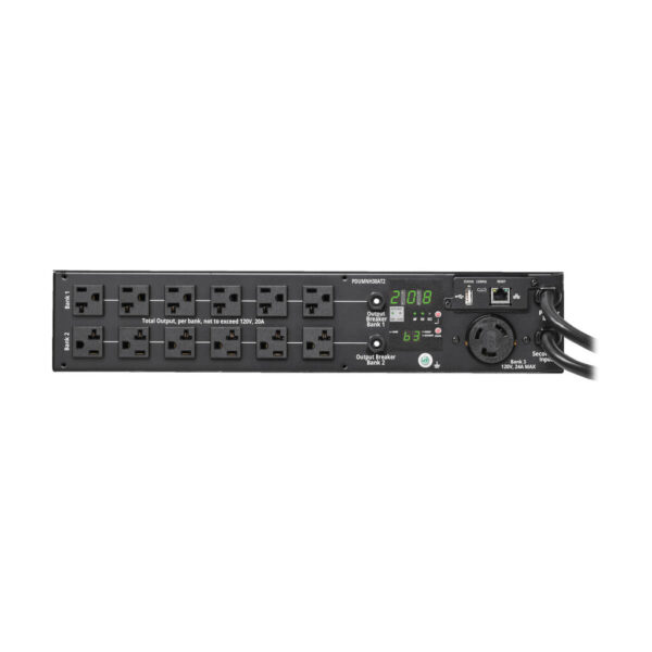Tripp Lite series 2.9kW 120V Single-Phase ATS/Monitored PDU - 24 5-15/20R & 1 L5-30R Outlets, Dual L5-30P Inputs, 10 ft. Cords, 2U, TAA