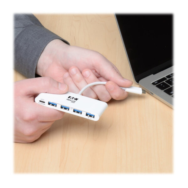 Tripp Lite series 4-Port USB-C Hub, USB 3.x (5Gbps), 4x USB-A Ports, 60W PD Charging, White