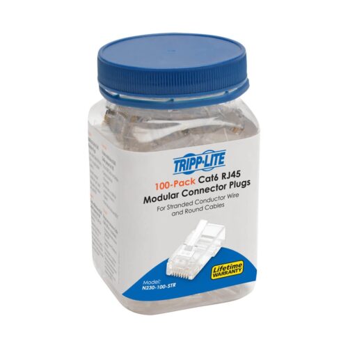 Tripp Lite series Cat6 RJ45 Modular Plug for Round Stranded UTP Conductor 4-Pair, 100 Pack