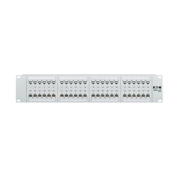 Tripp Lite series 48-Port Cat6 Patch Panel - 4PPoE Compliant, 110/Krone, 568A/B, RJ45 Ethernet, 2U Rack-Mount, White, TAA