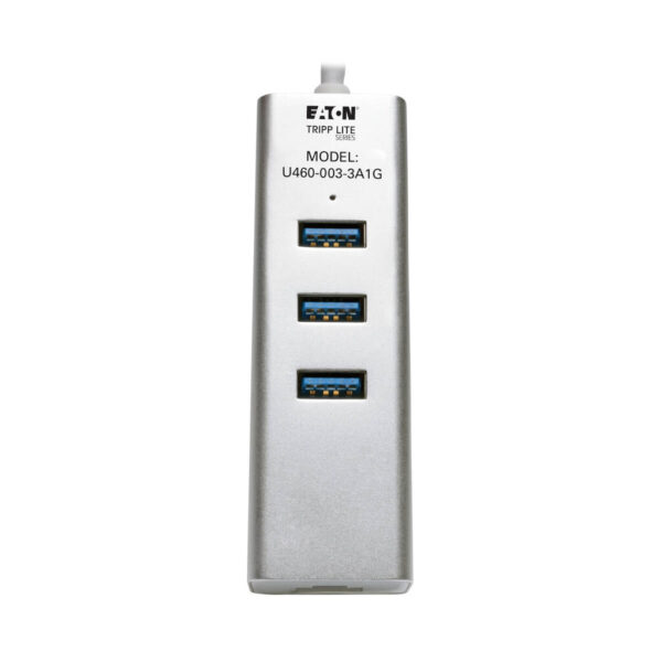 Tripp Lite series 3-Port USB 3.x (5Gbps) Hub with LAN Port, USB-C to 3x USB-A Ports and Gigabit Ethernet, Silver