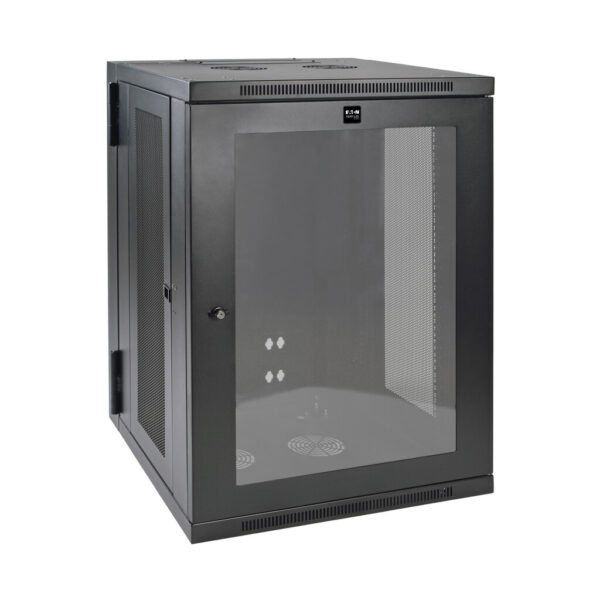 Tripp Lite series SmartRack 18U Low-Profile Switch-Depth Wall-Mount Half-Height Rack Enclosure, Clear Acrylic Window, Hinged Back