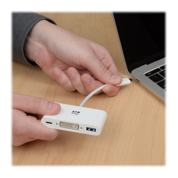 Tripp Lite series USB-C to DVI Adapter with USB 3.x (5Gbps) Hub Port and PD Charging, White