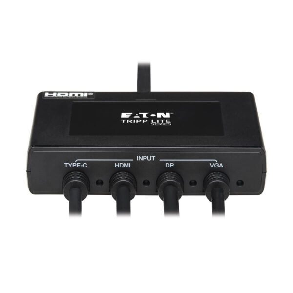 b61133c165e0d8e190dfa4f0c9fa55e1 Tripp Lite series 4-Port Presentation Adapter, 4K 60 Hz (4:4:4) HDMI, DP, USB-C and 1080p VGA to HDMI, Built-In Cables, TAA