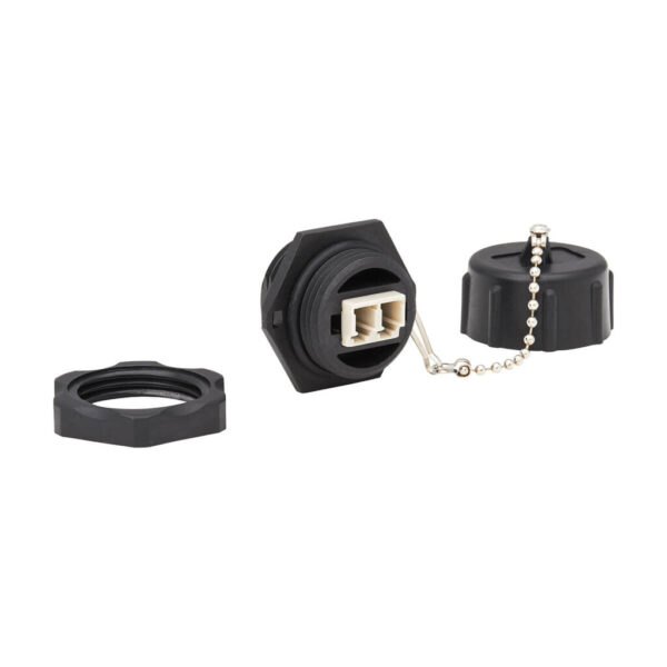 Tripp Lite series Rigid Industrial IP68 Duplex Multimode Fiber Coupler (LC/LC) with Dust Cap, 10G Ethernet, TAA