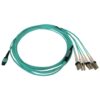 Tripp Lite series 40/100/400G Multimode 50/125 OM3 Fiber Optic Cable (12F MTP/MPO-PC to 4x Duplex LC/PC F/M), LSZH, Aqua, 5 m (16.4 ft.)